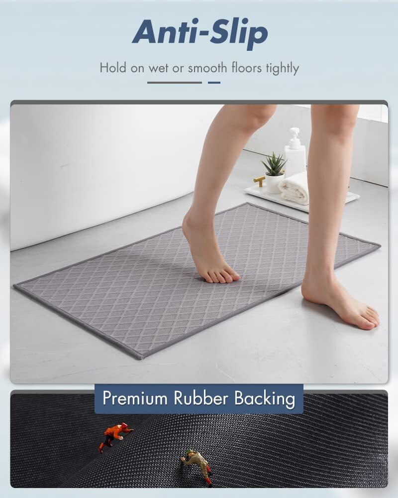 SIXHOME Bath Mats Rugs 24x 48 Quick Dry Bath Mat Gray Bath Rug Super  Absorbent Non Slip Rubber Backed Thin Bathroom Rugs Fit Under Door Washable