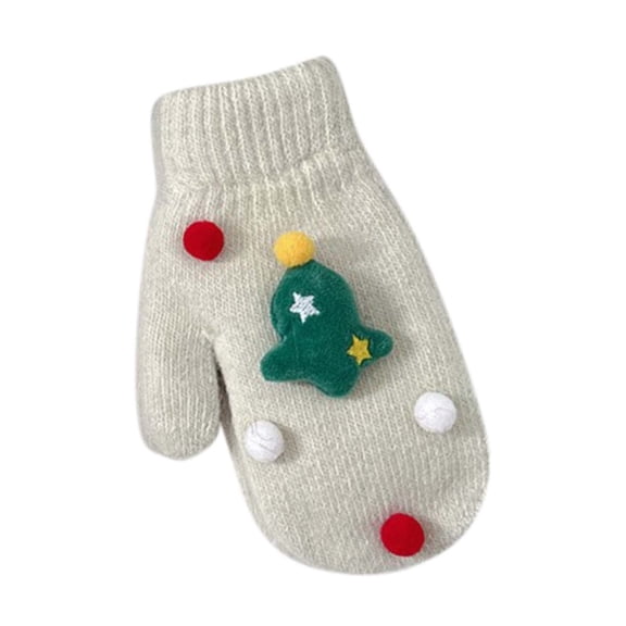 VBVC Ladies Christmas Santa Knitted Mittens,Cute Pom-pom Design,Warm Holiday Party Gloves for Women,White,Size Free Size