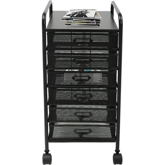 Rolling Mesh Storage Cart 6 Drawers File Cabinet Craft Cart Organizer with Wheels Metal Wire Drawers Slim Storage for Makeup, Kitchen, Utilities, Office Supplies, and Tools (Black, 6 Tiers)