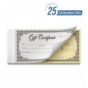 Gift Certificate Book, 25 Sets, 50 Sheets - 8.5 x 3.5 Inch Carbonless 2-Part Duplicate Certificates with Tape Binding for Retail, Salons, Restaurants & Small Business