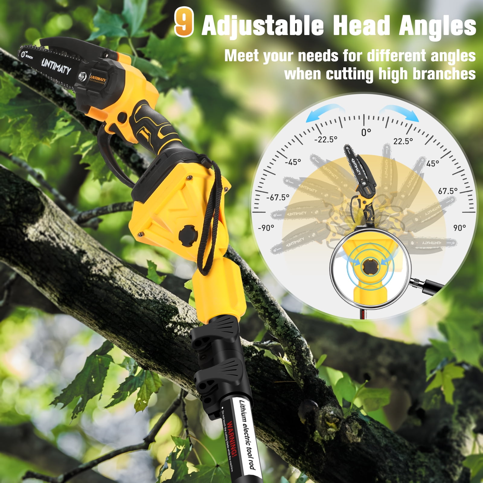 UMTIMATY Cordless Pole Saw,6 Inch Brushless Pole Chainsaws Mini Handheld Chainsaw with 2 x 2.0Ah Batteries,14.1 FT Max Extension Pole Saw for Tree Trimming