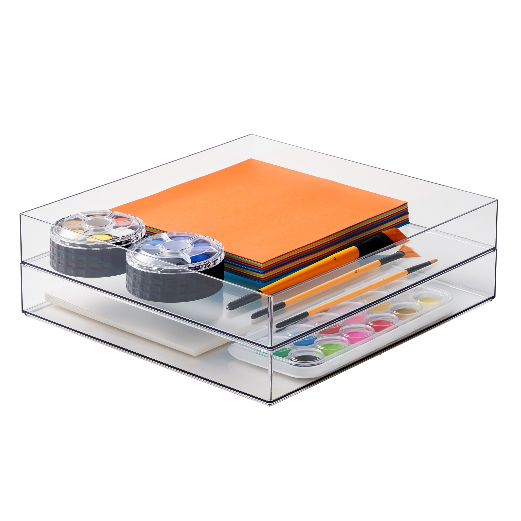 12" x 12" Clear Stackable Storage Tray by Simply Tidy - Slim Plastic Organizer for Scrapbook Paper - Craft Supplies & Office Essentials - 1 Pack