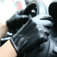 thumbnail image 4 of comerut 1 Pair Men Gloves Faux Leather Plush Full Fingers Touch Screen Winter Mittens for Outdoor, 4 of 8