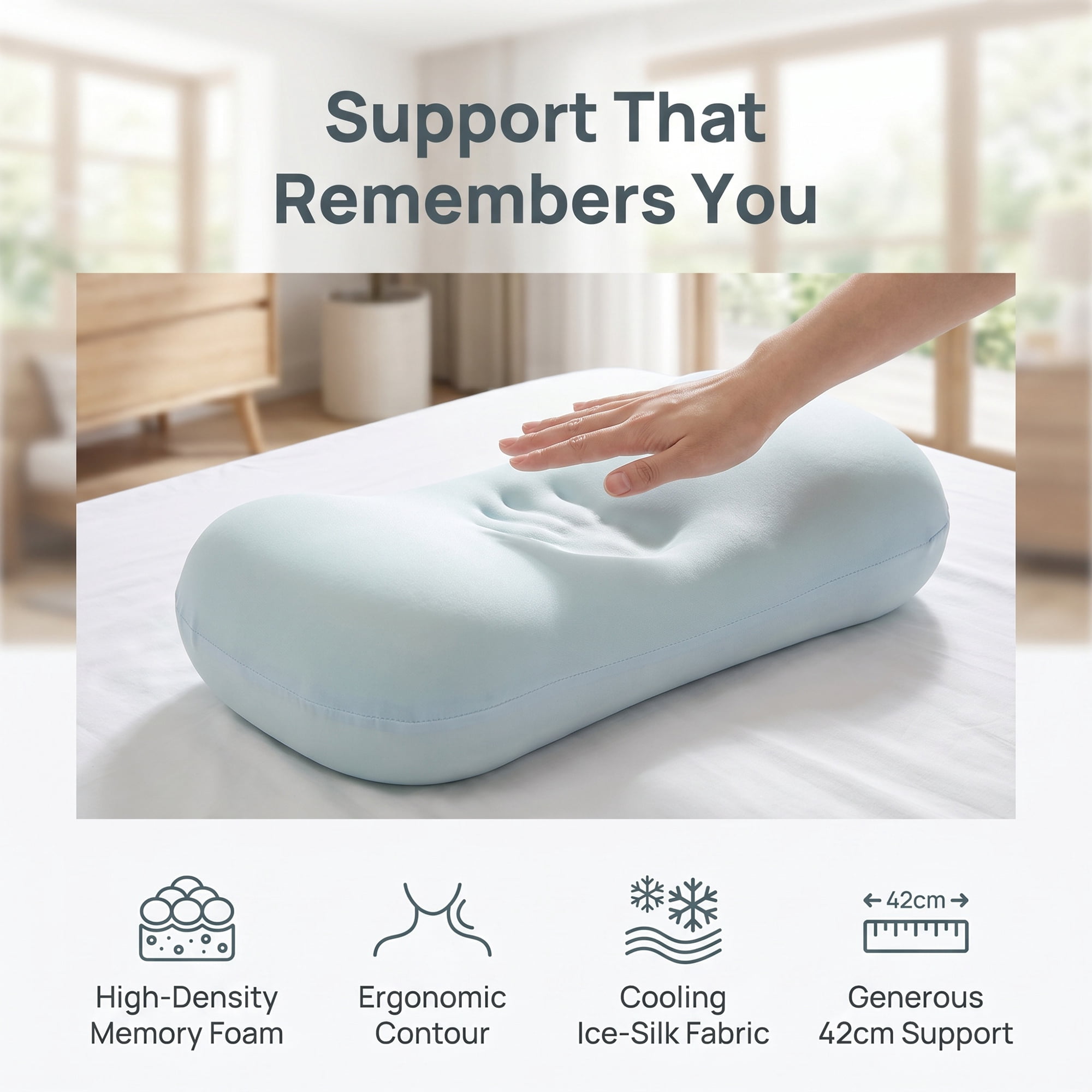 Unique Bargains Neck Pillow Sponge Cervical Support for Sleeping Blue A 16.5"x7.9"x4.3"
