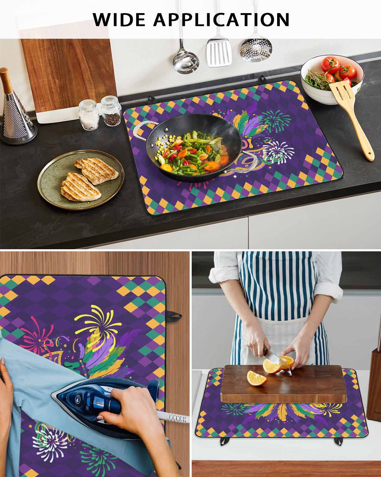 Large Induction Cooktop Protector Mat Purple Carnival Stove Top Covers for Electric Stove, Modern Geometric Feathers Ethnic Decorative Stove Burner Cover Mats, Glass Top Stove Cover