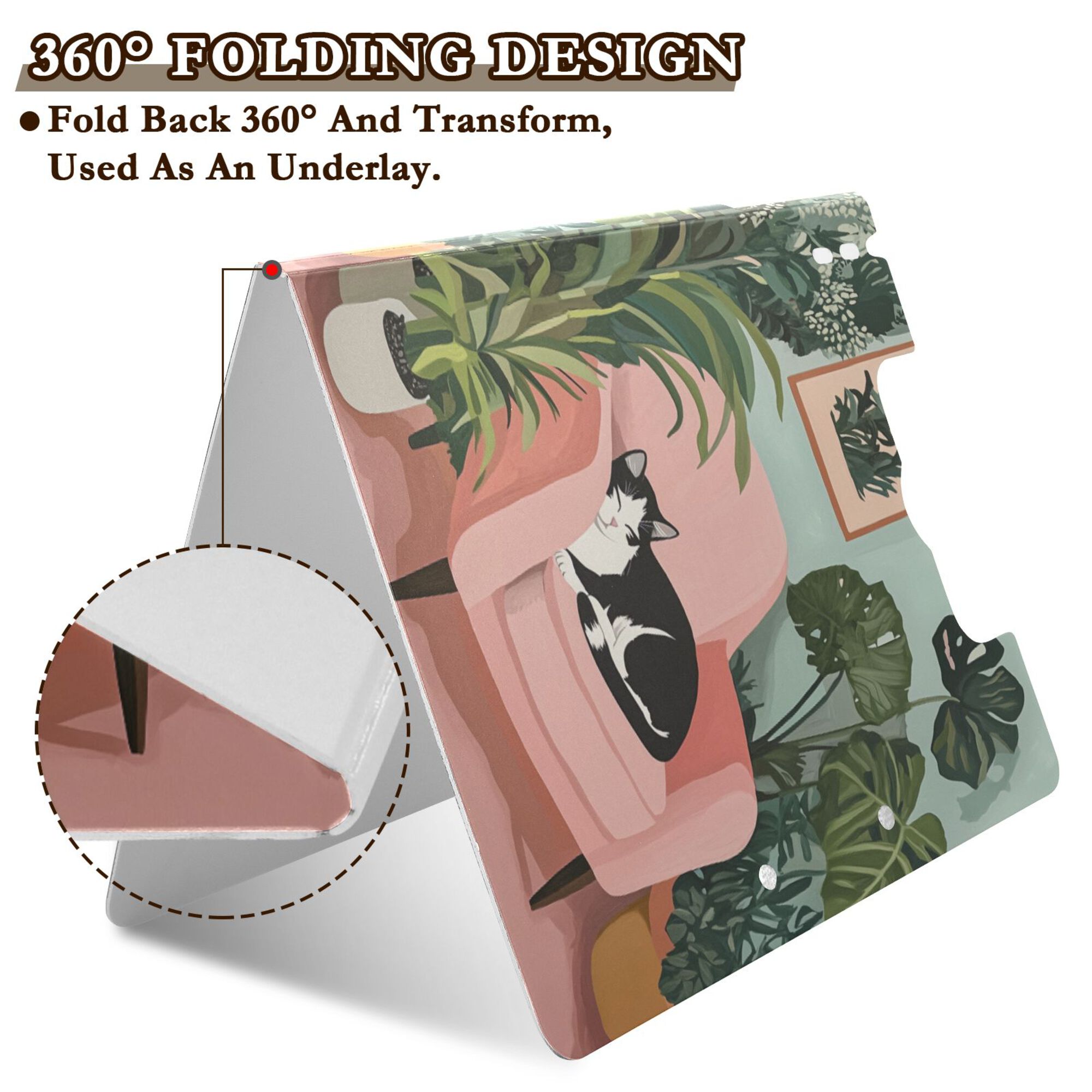 FORMRS A4 Clipboard Folder with Pen Holder Horizontal Foldable School Office Binder, Pink Sleeping Cat