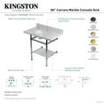 thumbnail image 4 of Kingston Brass KVPB36MBSQB6 Templeton 36" Carrara Marble Console Sink with Brass Legs and Shelf (8-Inch, 3-Hole), Carrara Marble White/Polished Nickel, 4 of 4