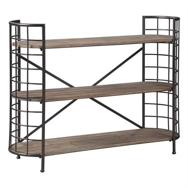 Benjara BM207195 Wood & Metal Bookcase with 3 Open Shelves, Brown & Black