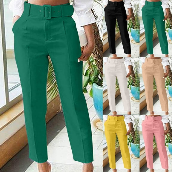 Qingpeng Women's Wide Leg Pants High Elastic Waisted Business Work Trousers Long Straight Suit Pants