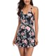 thumbnail image 2 of Traje de baño de 2 piezas con estampado floral, cómodo y elegante traje de baño de espagueti para fiesta, estampado de flores negro y rosa XL, 2 of 8