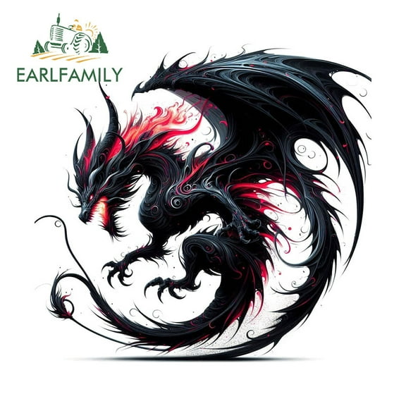 EARLFAMILY 5.1" Dragon Car Sticker Humorous Occlusion Scratch Campervan Trunk Rearview Mirror Windshield Vinyl Decal Waterproof Exterior Accessories