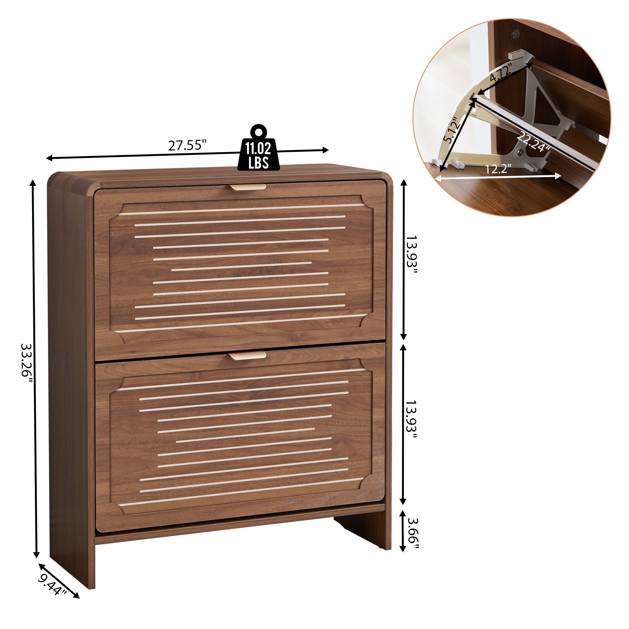Wirrytor Walnut Curved Printed 2 Flip Drawer Shoe Cabinet, 85cm Double Layer Narrow Shoe Storage Organizer, Adjustable Shelf Entryway Shoe Rack With Anti-Tip Design For Hallway Bedroom