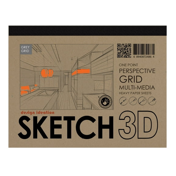 PERSPECTIVE GRID PAD. Removable Sheet. Multi-Media. 1 Point. Grey. (8.5" x 11")