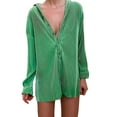 thumbnail image 2 of Seyurigaoka Women's Summer Button Down T-Shirts 2000s Knitted Textured Turn-down Collar Long Sleeve Loose Tees Tops Bodysuit Loungewear, 2 of 9