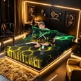 thumbnail image 4 of meiyoeat Neon Lights Twin Sheet Sets for Boys, Sci-Fi Green Yellow Gaming Bedding, 3 Pieces, 1 Flat Sheet, 1 Fitted Sheet and 1 Pillowcase, 4 of 6