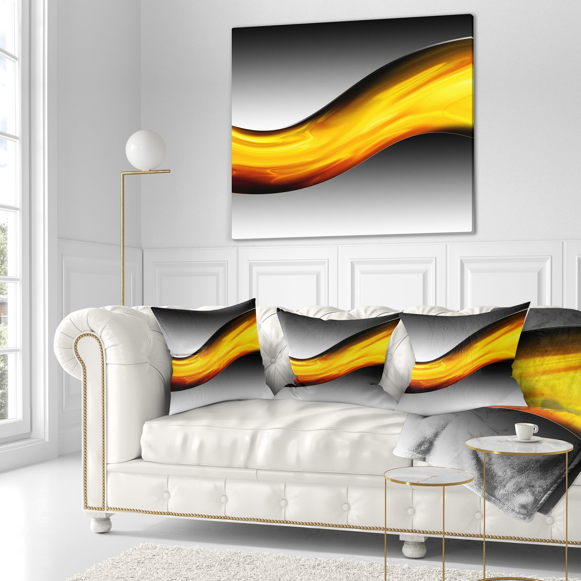 Designart Wave of Golden Lava - Abstract Throw Pillow - 16x16