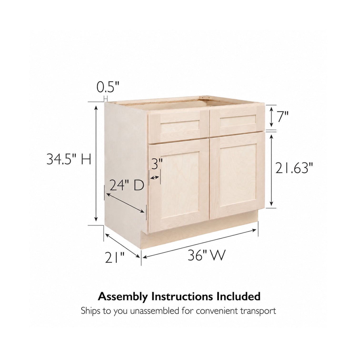 Design House Brookings Kitchen Base Cabinet, Unfinished Birch, 36"