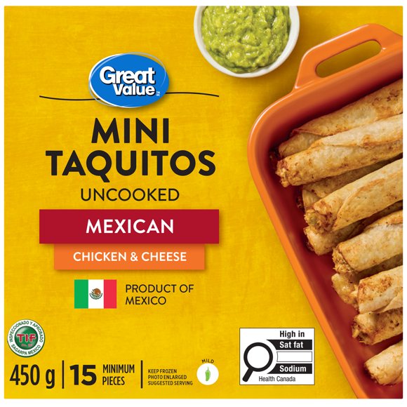 Great Value Frozen Mexican Chicken & Cheese Mini Taquitos, 450 g