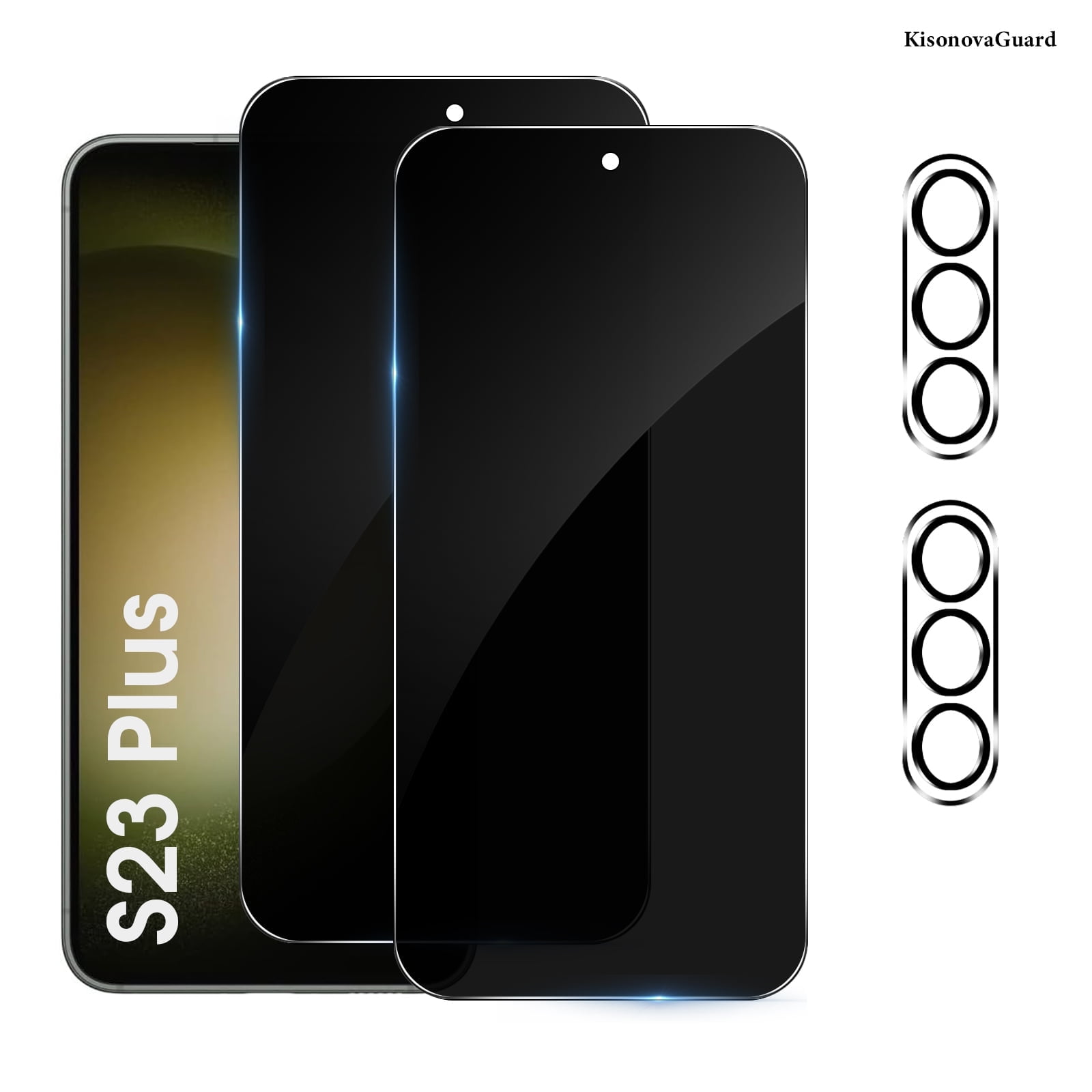 [2+2 Pack] KisonovaGuard Compatible with Samsung Galaxy S23 Plus Privacy Screen Protector with Camera Lens Protector
