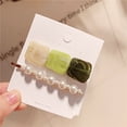 thumbnail image 4 of 2 Pcs/set Women Hairpin Acrylic Pearl Hair Clip Girl Party Holiday Hair Decor Head Accessory, Green, 4 of 6
