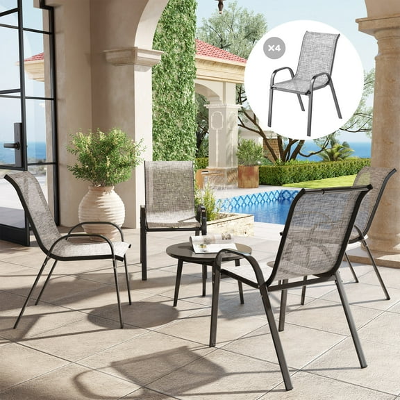 Outsunny Outdoor Dining Chairs Set of 4, Stackable Outdoor Patio Chairs with High Back, Breathable Mesh Seat for Garden Lawn Backyard, Mixed Gray