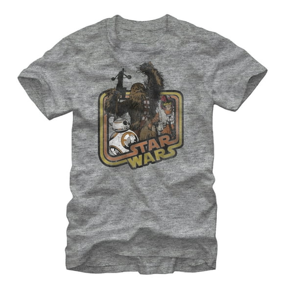 Men's Star Wars The Force Awakens Retro Chewbacca and Poe Dameron  Graphic Tee Athletic Heather Large