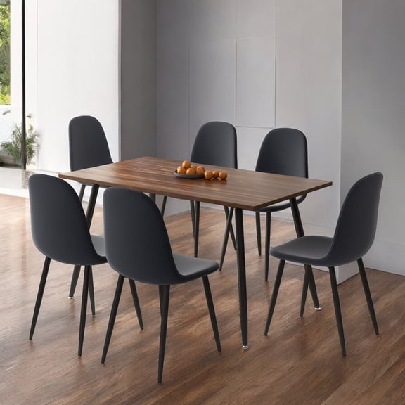 Modern 51" Dining Table Set for 6 with Upholstered Chairs, Mid Century Wooden Kitchen Table and Chairs, Space Saving Dining Room Furniture for Apartment, Small Space, Breakfast Nook, Gray
