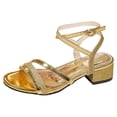 thumbnail image 5 of Rokment Women's Glitter Sequin Dressy Sandals 2026 Bling Open Toe Chunky Block Mid Heels Elegant Summer Strappy Dress Shoes for Bride Wedding Party Gold Size 6.5, 5 of 6