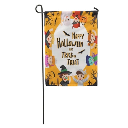 SIDONKU Children Dressed in Halloween Fancy Dress to Go Trick Treating Garden Flag Decorative Flag House Banner 12x18 inch