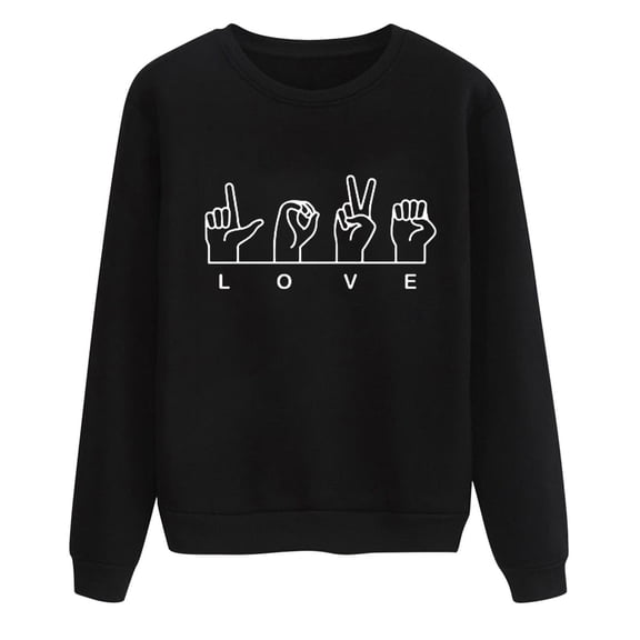 Wovix Valentines Shirts Women Love Sign Tops Hand Language Graphic Tee Long Sleeve Crewneck Pullover Slouchy Tops Daily
