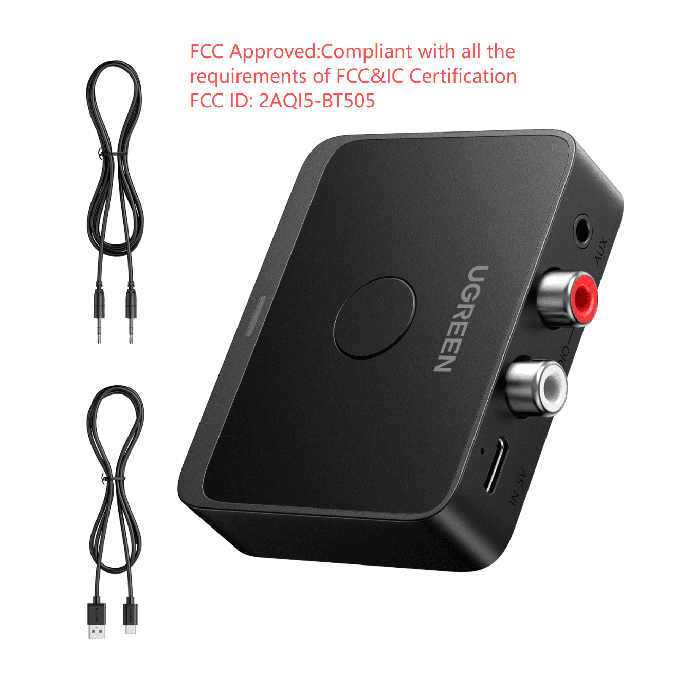 UGREEN Bluetooth 6.0 Receiver with LDAC, Hi-Res Wireless Audio Adapter with 3.5mm/RCA, Bluetooth Receiver for Home Stereo, Speakers, Car Audio - Black