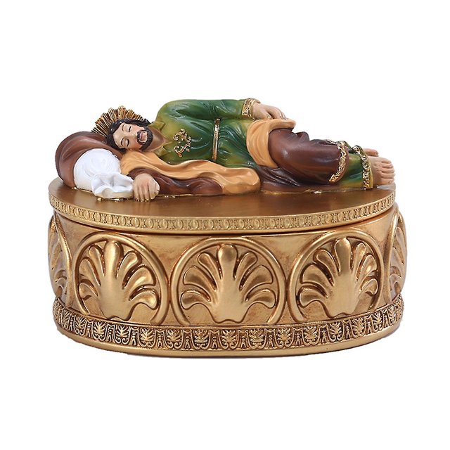 Caja De Almacenamiento De Joyas Religiosas Estatua De San José Durmiente Estatuilla Decorativa De Resina Decoración Del Hogar Para La Oficina,11 Feliz Sencillez