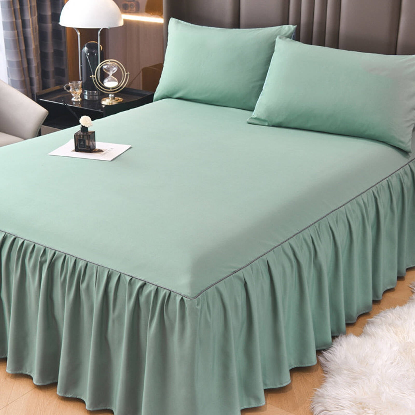 AUQ Bed Skirt Elegant Solid Color Design Complements Any Bedroom Decor Queen Bed Skirt Denim Blue