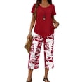 thumbnail image 3 of Women's 2-Piece Outfits Summer Short Sleeve Top and Floral Print Wide-Leg Capri Pants Sets Boho Floral Going Out Matching Outfits, 3 of 4
