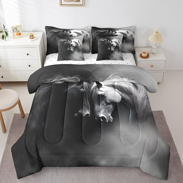 YST Ensemble Douillette 7 Pcs Format Double Noir Blanc Lit Cheval en Sac, Animaux Vintage – Idée Cadeau Parfaite