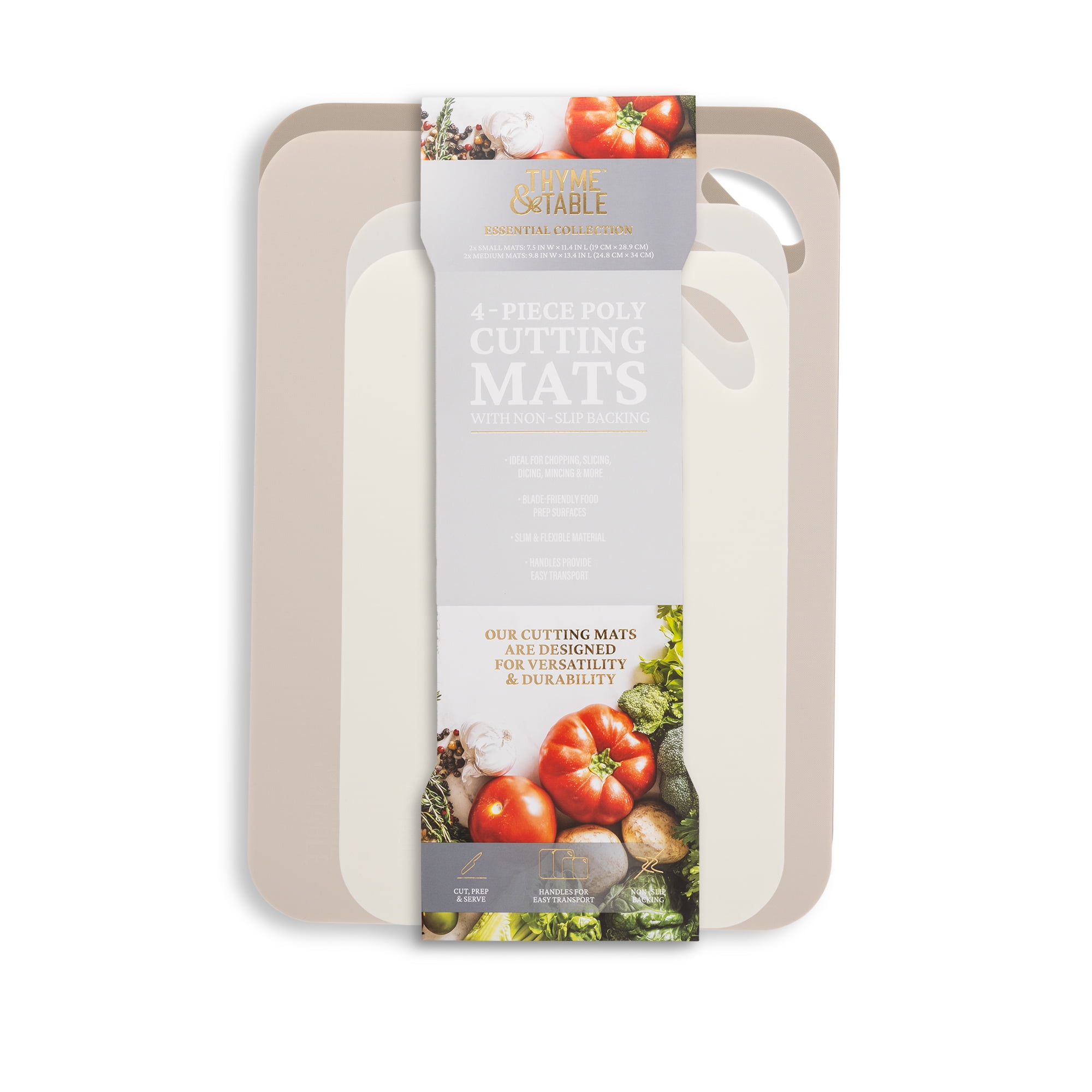 Tapis de découpe Thyme & Table en polyéthylène (lot de 4) : petit (19 cm x 29 cm) et moyen (25 cm x 34 cm) – Crème