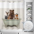 thumbnail image 2 of No Hook Shower Curtain, Funny Animals Shower Curtains for Bathroom with See Through Top Window, Woodland Bathtub Wildlife Watercolor Bear Waterproof & Washable Bath Curtain Long 72"x78", 2 of 9