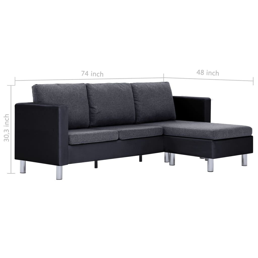 Kepooman Home L-Shaped Faux Leather Sectional Sofa with Cushions for Living Room Small Space, Black & Dark Gray Kepooman Home L-Shaped Faux Leather Sectional Sofa with Cushions for Living Room Small Space, Black & Dark Gray