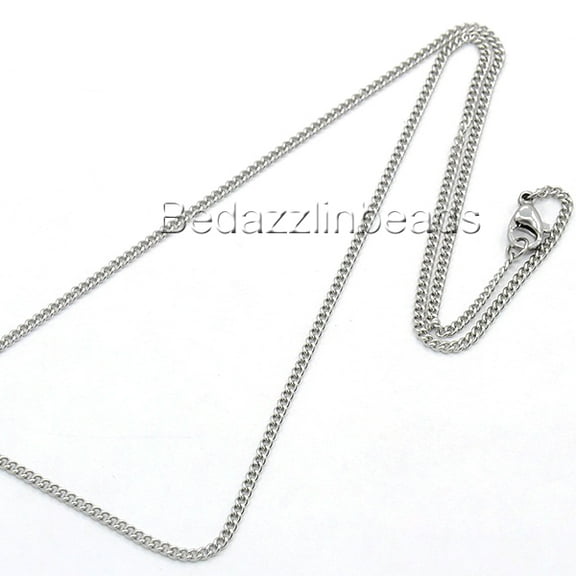 Surgical 304 Grade Stainless Steel 17 1/2 inch Long Thin Silver Twisted Curb Link Chain Necklace