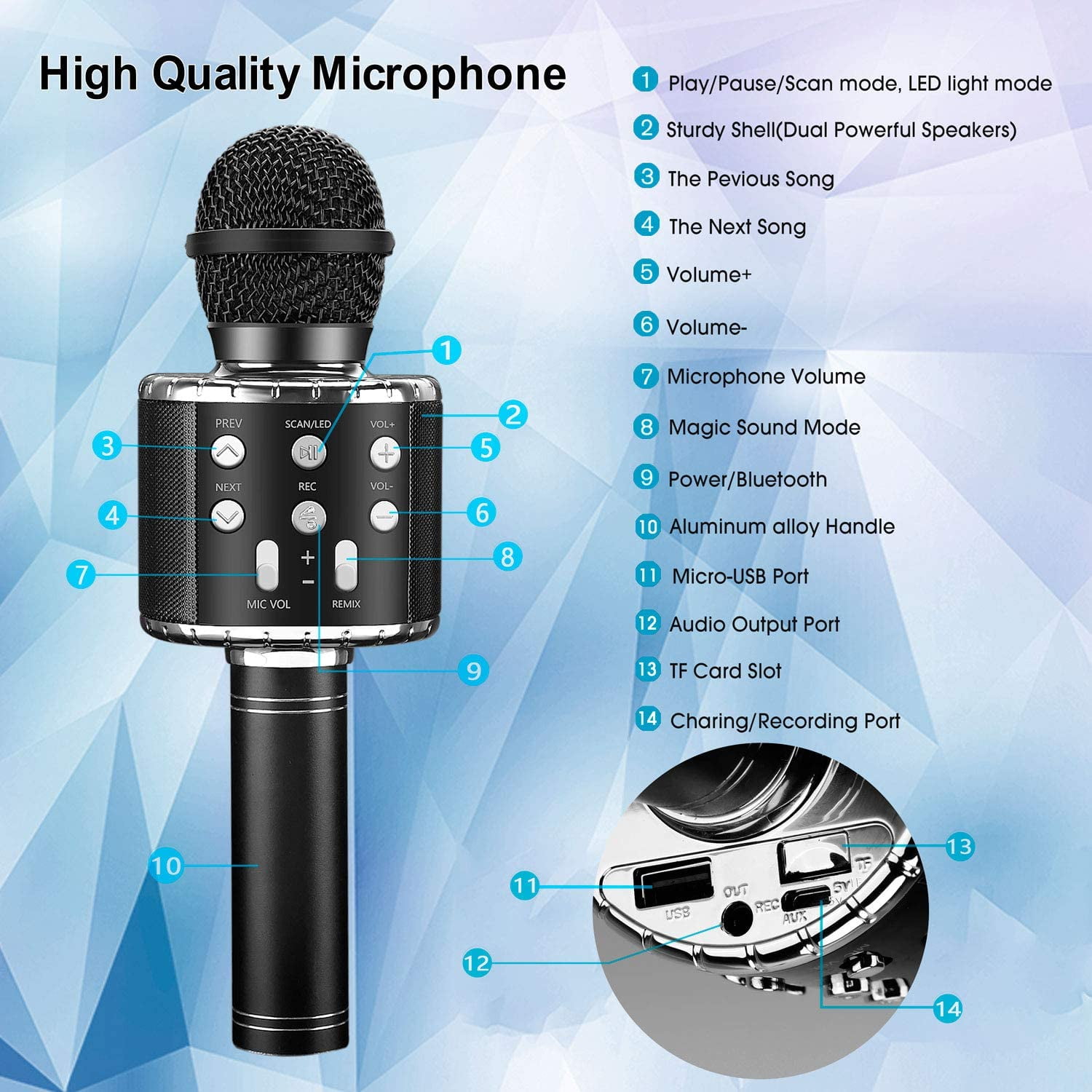 Fullfun Karaoke Lighting Wireless Music Microphone Model Gift Toy 