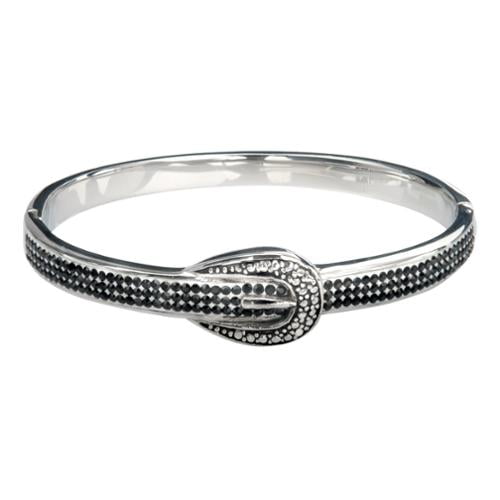 Inox Women's Stainless Steel Buckle Bangle 7.25" Bracelet Black Stones BR10714 by