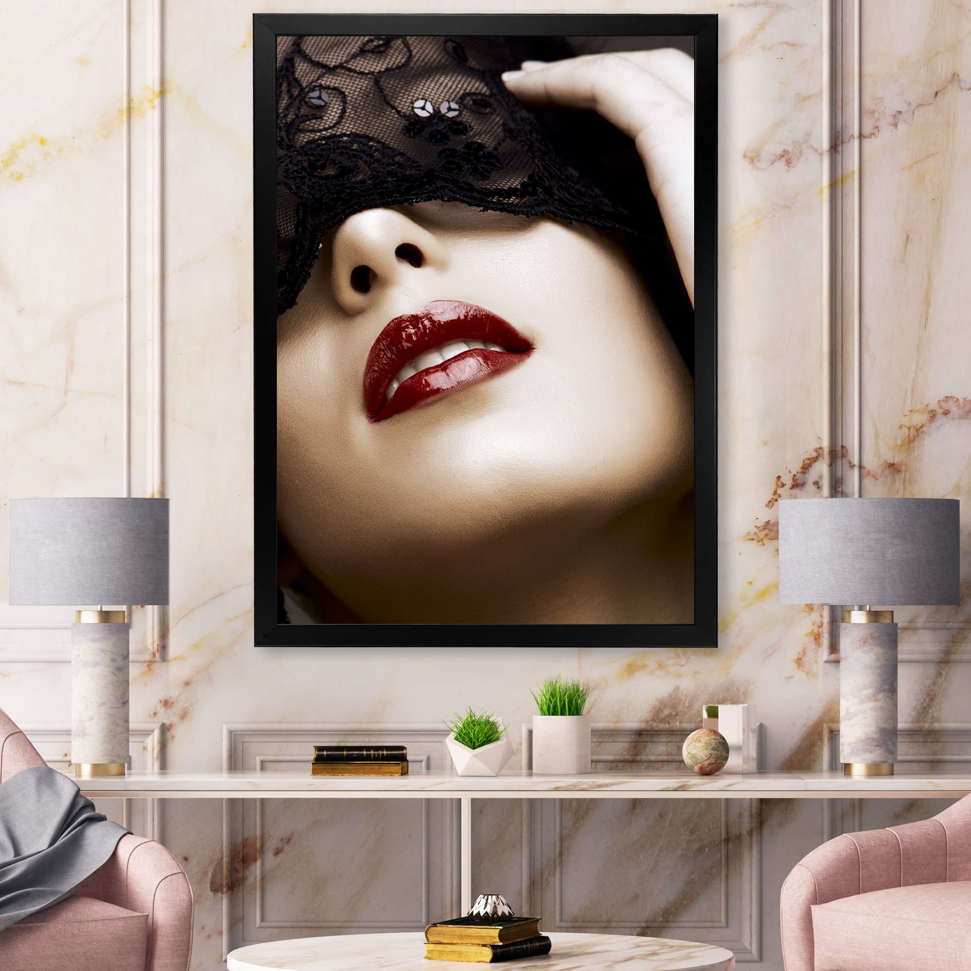 Designart 'Portrait Of Modern Girl With Mask' Modern Framed Art Print