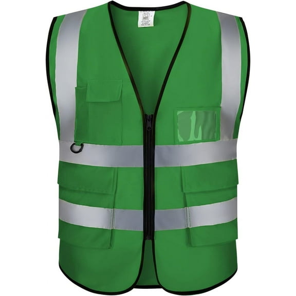 Homiegear High Visibility Reflective Safety Vest | High Visibility Security Vest | Work Construction Vest (Dark Green, L)