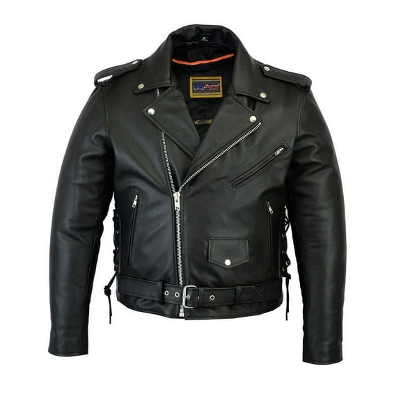 Daniel Smart XS to 12XL Classic Mens Leather Motorcycle Jacket with Sides laces Design