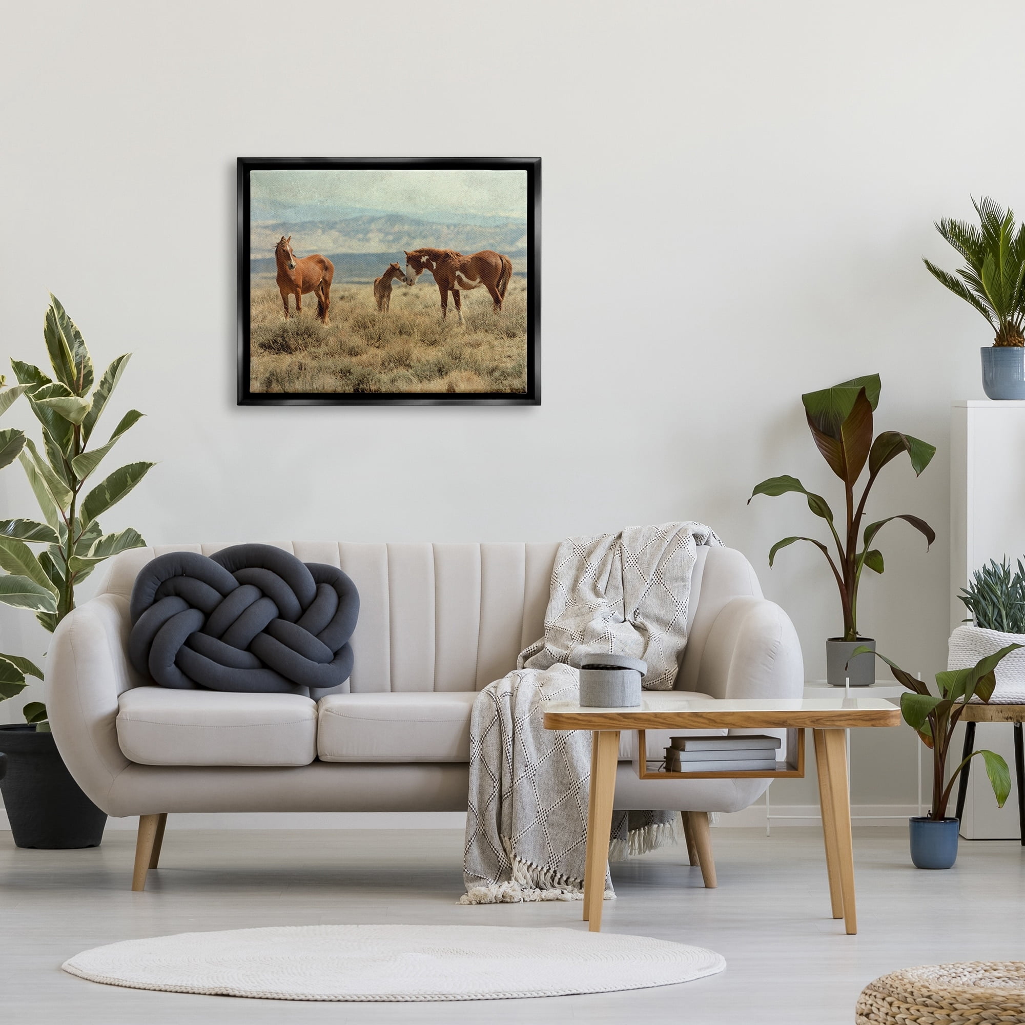 Stupell Industries Heartening Horse Foal Family Scenic Mountain Clouds Photograph Jet Black Floating Framed Canvas Print Wall Art, Design by Jan Walters