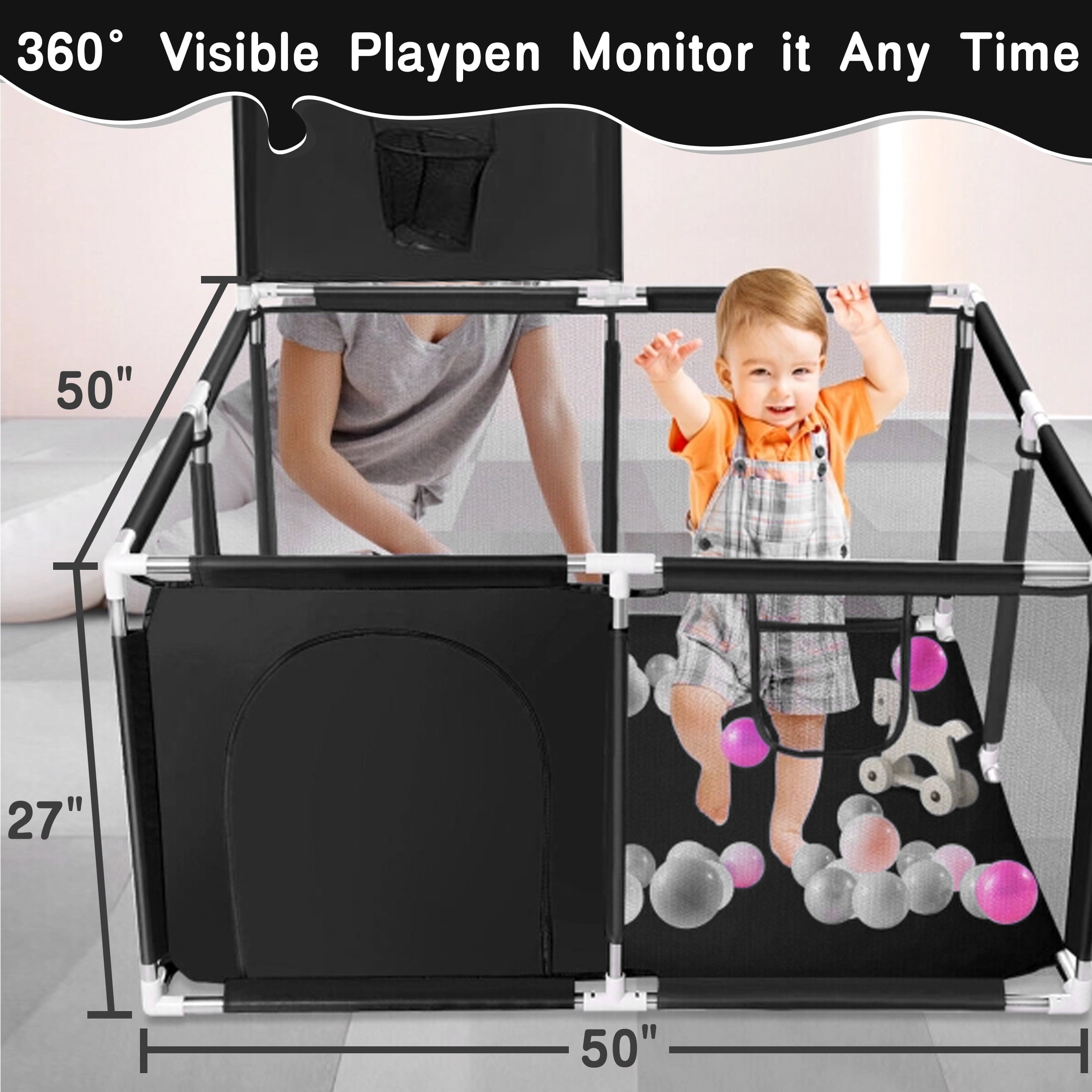 HioHa Baby Playpen, Baby Playard with Basketball Hoop, Portable Play Yard Baby Fences for Infant Toddler
