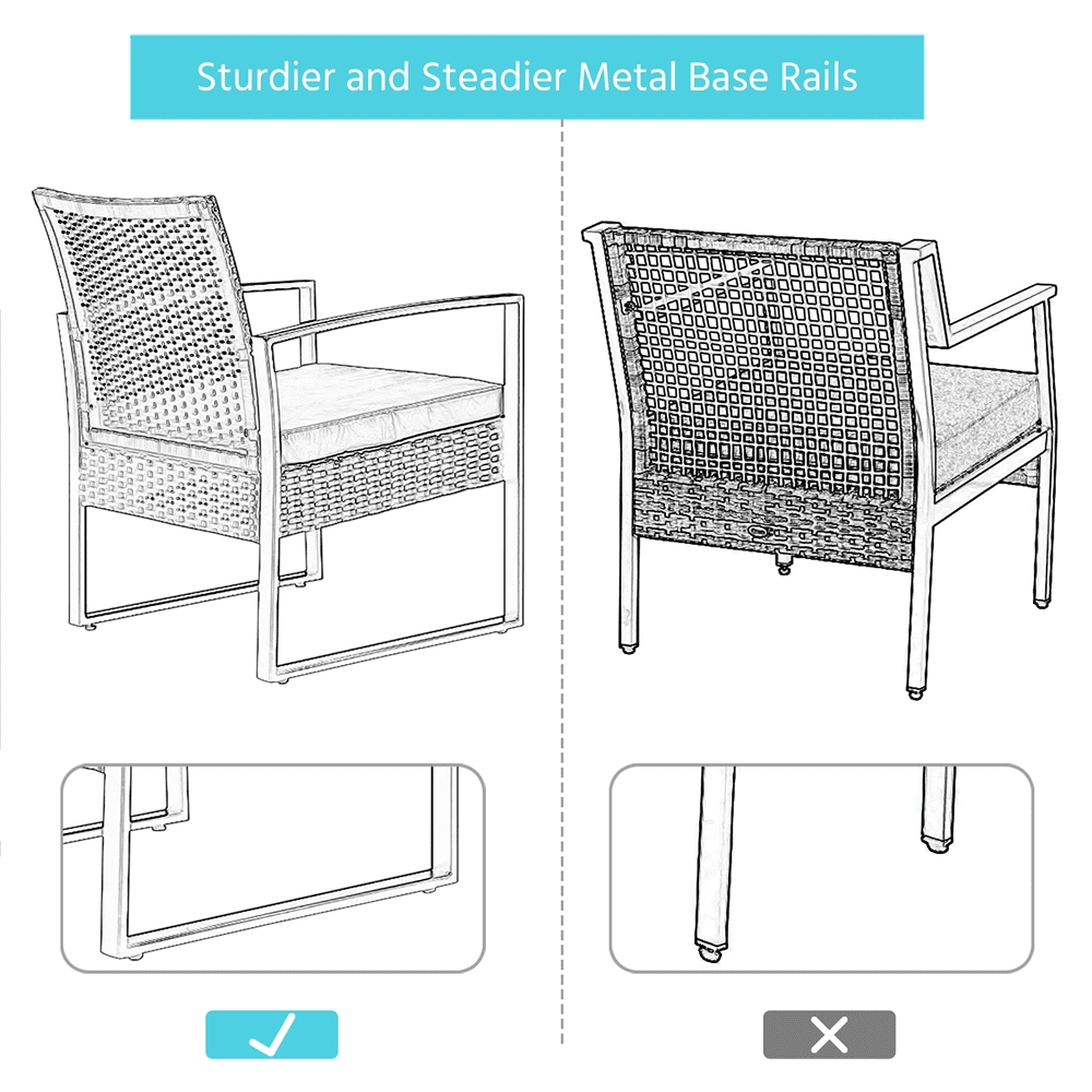 Renwick 3-Piece Patio Bistro Set with 2 PE Rattan Chairs and Table, Black/Gray