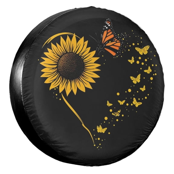 KAKALAD Sunflower And Butterflies 01 Spare Tire Cover Universal Vehicle Accessories Buckle Car Tools 14”in
