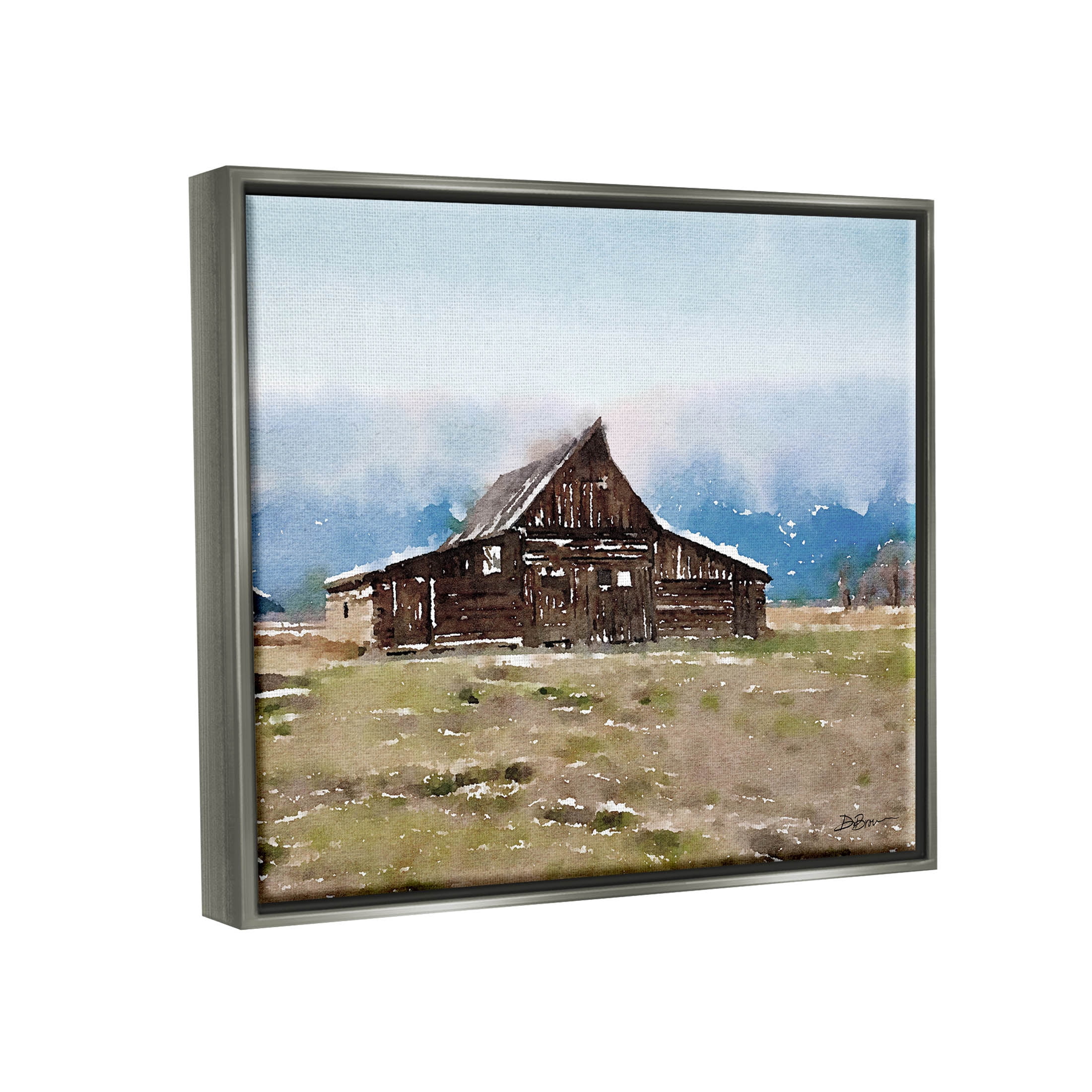 Rural Countryside Cabin Landscape Landscape Painting Luster Gray Framed Art Print Wall Art