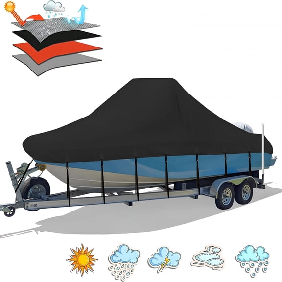 MISSMILE Center Console Boat Cover, 20-22FT Waterproof Heavy Duty Marine Grade Boat Cover Black